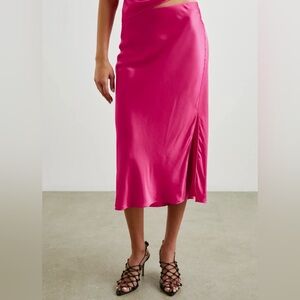 Rails Maya Skirt in Magenta Hot Pink Satin Side Slit Chic Stretch Waist Size M